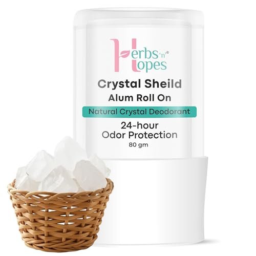 Herbs ‘n’ Hopes Alum underarm Roll on – Crystal Shield Roll-On Deodorant – 80g | Natural Alum Stick for Men & Women | Fragrance-Free, Non-Sticky, Eco-Friendly, Gentle on Skin Herbs ‘n’ Hopes Alum underarm Roll on – Crystal Shield Roll-On Deodorant – 80g | Natural Alum Stick for Men & Women | Fragrance-Free, Non-Sticky, Eco-Friendly, Gentle on Skin