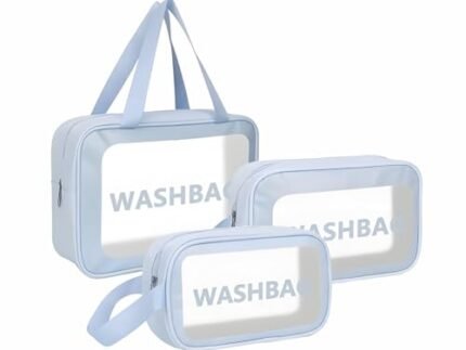 JD FRESH 3 Pieces Transparent Makeup Organizer Pouches/Makeup Bag for Women/Cosmetic Pouch/Toiletry Kit Bag for Travel(Blue/Large-Medium-Small)