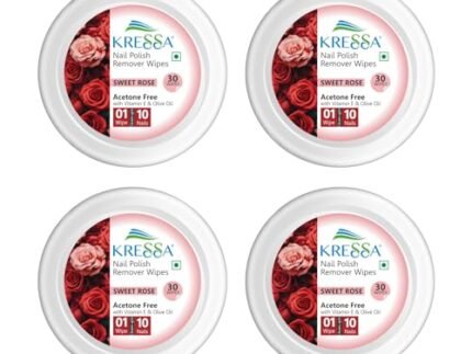 Kressa Nail Polish Remover Wipes – Acetone-Free, Travel-Friendly, Nourishing Formula for Effortless Removal (Sweet Rose, Pack Of 4)