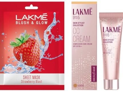 LAKMÉ 9 To 5 Complexion Care Cream, Medium, Radiant, Natural, Luminous, Dry| Bronze 9 G & LAKMÉ Blush & Glow Strawberry Sheet Mask, 25 Ml