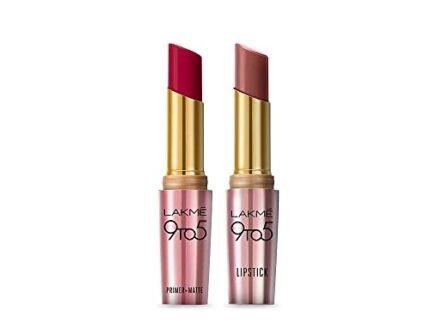 LAKMÉ 9To5 Primer + Matte Lip Color | Set Of 2 Lipstock For 14-Hour Intense And 2X Primer For A Long Lasting, Smooth Matte Finish – Rosy Sunday, 3.6 G & Berry Base, 3.6 G