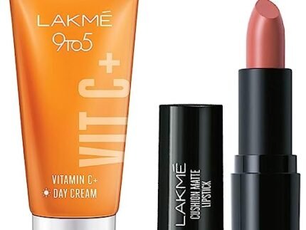 LAKMÉ 9To5 Vitamin C+ Day Cream with 98% Pure Vitamin C complex, 50g & Lakme Cushion Matte Lipstick, Pink Blush, Creamy Matte Bullet Lipstick, 4.5 g