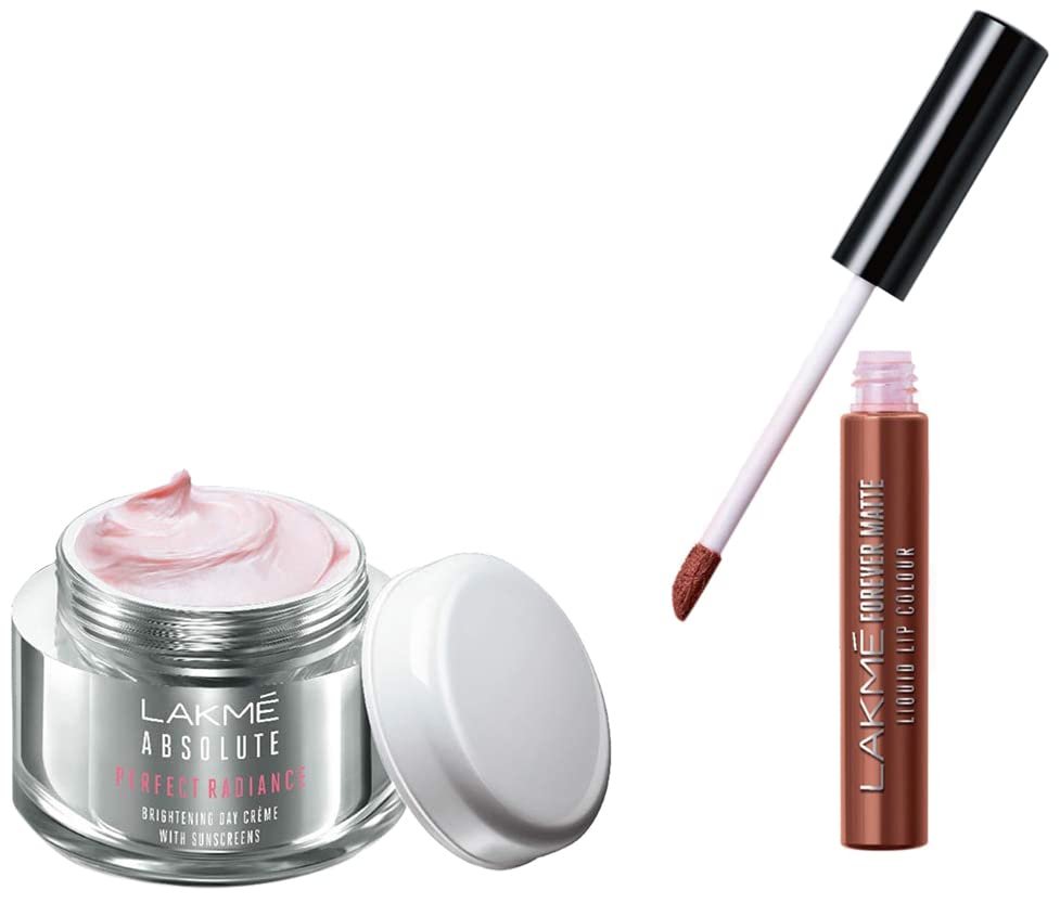 LAKMÉ Absolute Perfect Radiance Brightening Day Crème (Cream) With Niacinamide & Micro Crystals 50G & Forever Matte Liquid Lip Colour, Nude Twist, 5.6 Ml LAKMÉ Absolute Perfect Radiance Brightening Day Crème (Cream) With Niacinamide & Micro Crystals 50G & Forever Matte Liquid Lip Colour, Nude Twist, 5.6 Ml