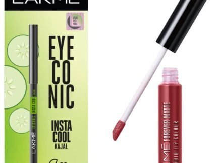 LAKMÉ Forever Matte Liquid Lip Color – 34 Brown Sheer & LAKMÉ Eyeconic Insta Cool Kajal Combo