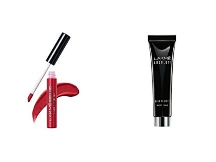 LAKMÉ Forever Matte Liquid Lip Colour, Red Carpet, 5.6 ml and Absolute Blur Perfect Makeup Primer, Peach, 10 g
