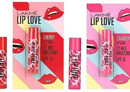 LAKMÉ Lip Love Chapstick Lip Balm, Spf15, Cherry, 4.5g & Lip Love Chapstick Lip Balm, Strawberry, 4.5g