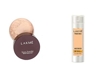 LAKMÉ Rose Face Powder, Soft Pink, 40G & Lakmé Peach Milk Spf 24 Pa Sunscreen Moisturiser For Oily Skin Type, 120 Ml