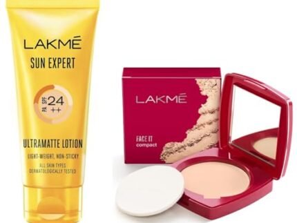 LAKMÉ Sun Expert Spf 24 Pa++ Ultra Matte Sunscreen Lotion 50 Ml, Daily Light Sun Protect Cream For Face – Sun Block For All Skin Types, Men & Women&Lakme Face It Compact, Shell, 9 G