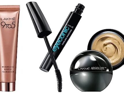Lakme Absolute Skin Natural Mousse, Ivory Fair 01, SPF 8, 25g & Lakme Eyeconic Lash Curling Mascara, Black, 9ml & Lakme 9 to 5 Weightless Mousse Foundation, Rose Ivory, 25g