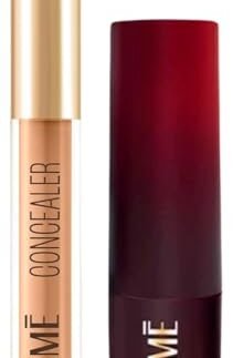 Lakme Beauty Essentials - Powerplay Priming Concealer (24 Beige) & Cushion Matte Lipstick | Long-lasting Waterproof Formula | Burgundy Bloom