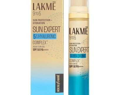 Lakmē Sun Expert 1% Hyaluronic water-light Sunscreen gel SPF 50 Pa++++ Best for Oily Skin | Even toned & Glowing Skin | Non-Sticky| Helps reduce pigmentation | UVA/B Protection, No White Cast 56G