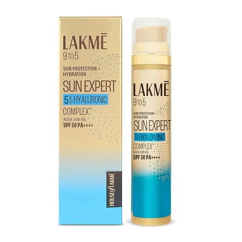 Lakmē Sun Expert 1% Hyaluronic water-light Sunscreen gel SPF 50 Pa++++ Best for Oily Skin | Even toned & Glowing Skin | Non-Sticky| Helps reduce pigmentation | UVA/B Protection, No White Cast 56G Lakmē Sun Expert 1% Hyaluronic water-light Sunscreen gel SPF 50 Pa++++ Best for Oily Skin | Even toned & Glowing Skin | Non-Sticky| Helps reduce pigmentation | UVA/B Protection, No White Cast 56G