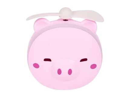 Lexton Portable 3 in 1 Cartoon LED I Handheld USB Fan I Makeup Mirror Pig Face Portable Rechargeable Fan for Travel Office Room Household | (Pack of 1, Dark Pink)