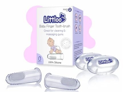 Littloo Baby Finger Toothbrush – 100% Silicone Infant Finger Brush for Cleaning & Massaging Gums – BPA Free – Pack of 2 with Storage Case