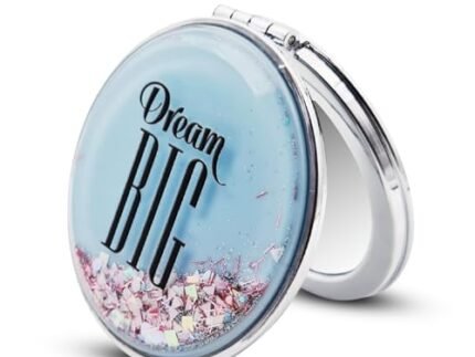 MAJESTIQUE Hand Mirror ~ Makeup Mirror Small Magnifying Pocket Mirror for Women or Girls Foldable Dual Sided Cute Mini Travel Compact Vanity Mirror for Purse with Glitter & Design – Color May Vary