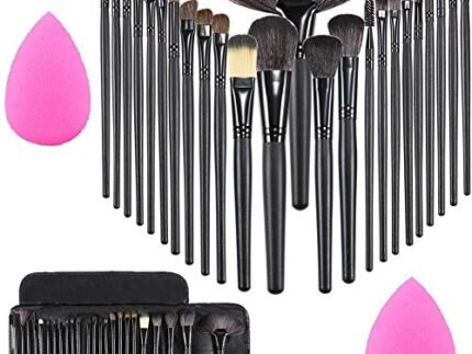 MISS & MAM Fiber Bristle Makeup Brushes Sets With Leather Storage Pouch- Color may vary, 24 Pc