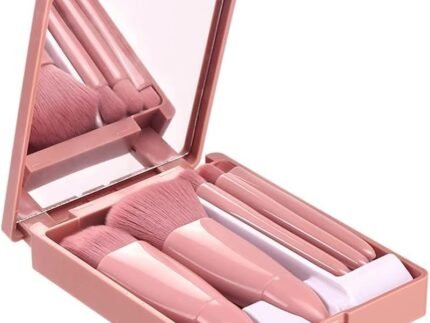 Makeup Brush Set With Mirror & Storage Case | Travel Friendly Makeup Brush Kit for Eye Shadow, Lip Brush, Foundation Brush, Powder Brush | Mini Makeup Brushes | Travel Cosmetics Brushes