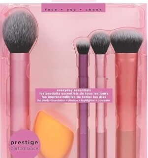 Makeup Brush Set with Travel Sponge Blender for Eyeshadow, Foundation, Blush, and Concealer, Set of 5