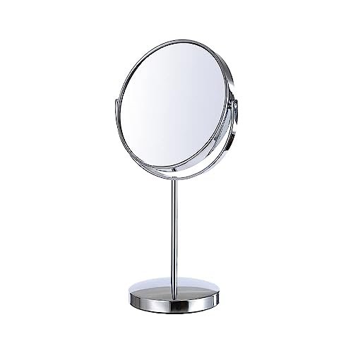 Makeup Mirror Steel Heavy Double Sided Round Tabletop Vanity Mirror with Stand in One Side Magnifying,Diameter 6 inch, Silver Makeup Mirror Steel Heavy Double Sided Round Tabletop Vanity Mirror with Stand in One Side Magnifying,Diameter 6 inch, Silver
