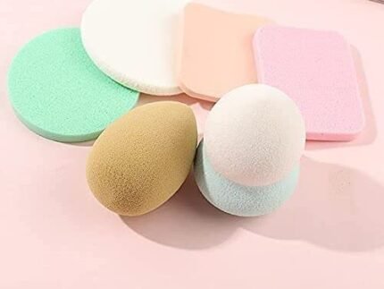 Makeup Sponges Set Women’s Round Soft Makeup Beauty Eye Face Foundation Blender Facial Smooth Powder Puff Cosmetics Blush Applicators Sponges Use for Dry and Wet 6 IN 1