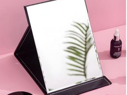 Mirror with Stand | Portable Folding Makeup Mirror for Office Desk, Vanity, Table & Travel | Compact Mirror Stand for Men & Women, Pack of 1 – Black