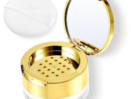 Powder Puff for Women, Compact Loose Powder Container with Mirror, Travel-Friendly Makeup Box for Daily Use, Portable Face Powder Case for Touch-Ups, 6g Gold