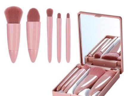 Professional Face Beauty & Eye Brush Premium Makeup Kit Set For Women Eyeshadow Eyebrow Mascara Brushes Blush Highlighter Face Powder Lip Gloss (5 Pcs)