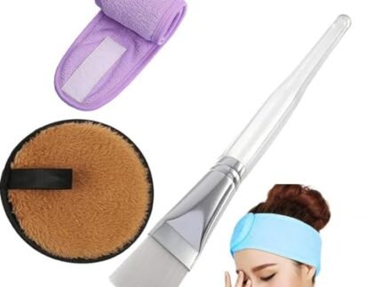 Professional Facial Cleansing Sponge with Headband and Face Pack Brush Cosmetic Puff Face Care Cleansing Makeup Remover Tools Set (Plastic Brush, Makeup Remover Puff, Headband)