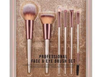 Pushique Professional Face and Eye Makeup Brush Set, 6-Piece, Rose Gold and Champagne, for Foundation, Concealer, Eyeshadow