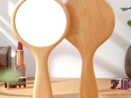 Red Square Small Handle Hand Mirror Wooden Frame, Portable Single Side Handheld Vanity Mirror Cute, Travel Hand Mirror & Personal Makeup Face Mirror for Womens Girls