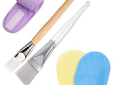 Rinpoche Face Pack Brush with Facial Headband and Face Cleaning Puff Professional Face Cleansing Sponge for Women’s and Girl’s (Multicolor) (5 Pcs)