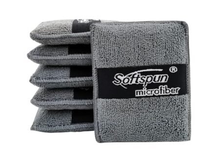 SOFTSPUN Microfiber Reusable Square Polishing Pad, 6 Pieces Set, 340 GSM (Grey) Multipurpose. Ultra-Soft Applicator Pads with Finger Band Perfect Cleaning for Car, Bike, Window, and More.