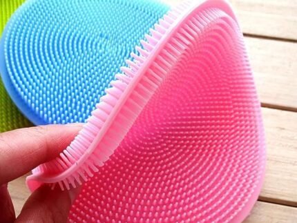 Silicone Scrubber Sponges, Multicolor, Round Shape Dish Washing Cleaning Pads with Hanging Loop (2, Multi, Medium)