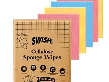 Swish Multi-Purpose Sponge Wipes (Pack of 5) | Reusable Kitchen Cleaning Sponge – 10x Absorbent | Multipupose Washable Sponge Wipes for Dry & Wet Use | Natural Cellulose Sponge Wipes for Kitchen
