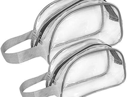 TULMAN Pvc Designer Transparent Travel Cosmetic Makeup Jewellery Accessories Organizers Pouch Zippered Toiletry Bag with Handle for Men & Women -Transparent Grey Border(21x7x12 CM)