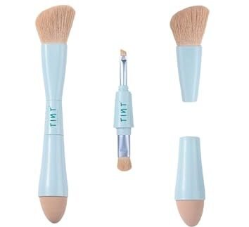 Tint Cosmetics 4Play 4 in 1 Make Up Brush Set For Multipurpose Includes Foundation Brush, Face Brush, Eyeshadow Brush and Eyebrow Brush, Travel Portable Mini Cosmetic Make Up Brushes