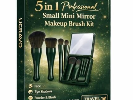 UCRAVO Makeup Brushes 5Pcs Mini Travel Set – Foundation Brush, Eyeshadow Brush, Powder & Blending Brushes, Compact Professional Makeup Brush Kit for Travel, Purse & Everyday Use