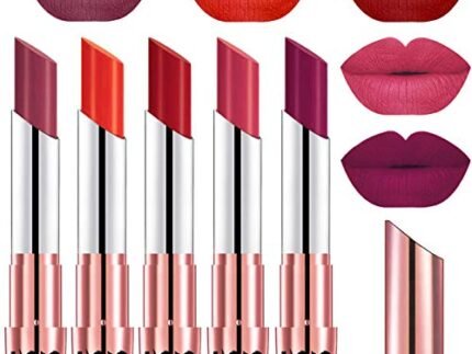 Volo Creme Matte Smooth Lipstick Combo Set of 5 Bold Colors Long Lasting(Cherry, Coral, Tomato Red, Pink, Magenta 17.5 g)
