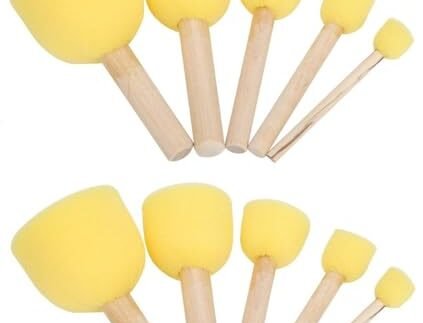 worison 10pc Round Stencil Sponge Yellow Dabber with Wooden Handle – Foam Brush Set for Furniture, Art Crafts, Painting, and DIY Projects