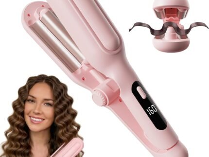 1&1.25 Inch Hair Crimper for Women – Curling Iron Waver Hair Tool to Adjustable Groove – Rizadora para Cabello – Anti-Scald Tech Hair Waver – Ionic Ceramic Coating for Long-Lasting,Fast Heating,Pink