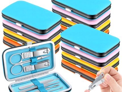 12 Set Bulk Manicure Kit Nail Set Stainless Steel Pedicure Professional Nail Care Kit with Stainless Steel Tools Portable Grooming with Travel Case, Gift for Men Women (4 color,8 in 1)