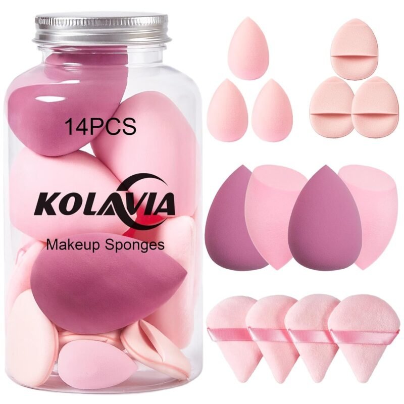 14PCS Makeup Sponge Set, Makeup Wonder Blender for Foundation Blending with 3PCS Mini Beauty Sponges & 4PCS Triangle Powder Puff, Soft Make Up Sponges for Face Cosmetic Applicator for Powder Liquid