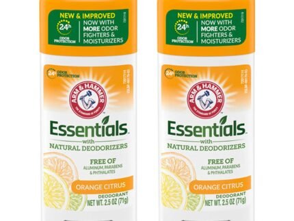 ARM & HAMMER Essentials Deodorant- Orange Citrus- Solid Oval – Made with Natural Deodorizers- Free From Aluminum, Parabens & Phthalates, 2.5 oz (Pack of 2)