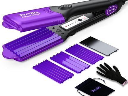 Terviiix Crimper Hair Iron with 4 Interchangeable Plates, Keratin & Argan Oil Infused Hair Crimper for Women, Volumizing Crimping Iron for Thin Fine Hair, 5 Heat Settings & 60 Mins Auto Off, Purple