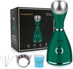 Facial Steamer-Nano Ionic Facial Steamer Warm Mist Humidifier Atomizer Sprayer Moisturizing Face Steamer Home Sauna SPA Face with 4 Piece Stainless Steel Skin Kit and Hair Band(Green)