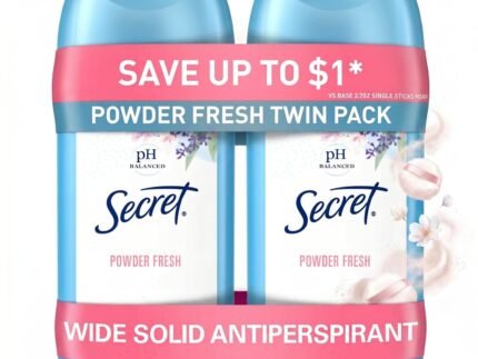 Secret Antiperspirant and Deodorant for Women, 24hr Sweat & Odor Protection, PH Balanced Protection, Gentle on Skin, Wide Solid, Powder Fresh Scent, 2.7 oz (Pack of 2)