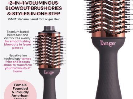 L’ANGE HAIR Le Volume 2-in-1 Titanium Blow Dryer Brush | Frizz Control Blowout Hair Dryer Brush for Drying and Styling | Volumizing Hot Air Styler for All Hairstyles | Oval Barrel | Black – 75mm