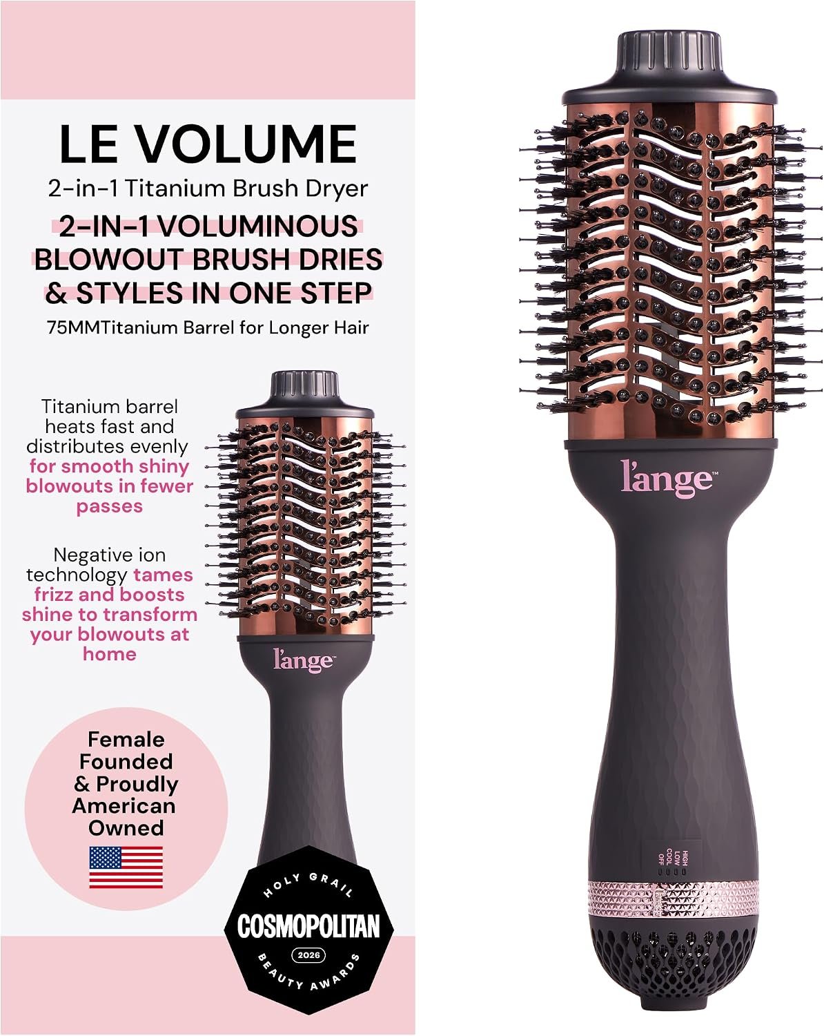 L’ANGE HAIR Le Volume 2-in-1 Titanium Blow Dryer Brush | Frizz Control Blowout Hair Dryer Brush for Drying and Styling | Volumizing Hot Air Styler for All Hairstyles | Oval Barrel | Black – 75mm L’ANGE HAIR Le Volume 2-in-1 Titanium Blow Dryer Brush | Frizz Control Blowout Hair Dryer Brush for Drying and Styling | Volumizing Hot Air Styler for All Hairstyles | Oval Barrel | Black – 75mm