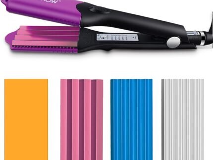 DSHOW 4-in-1 Hair Crimper for Women Crimping Iron for Hair with 8/6/4 Tooth & Flat Interchangeable Plates, Titanium Ceramic Coated Tool for Root Lift, 80s Zigzag Texture, 5 Heat 140-220℃（284-428°F）