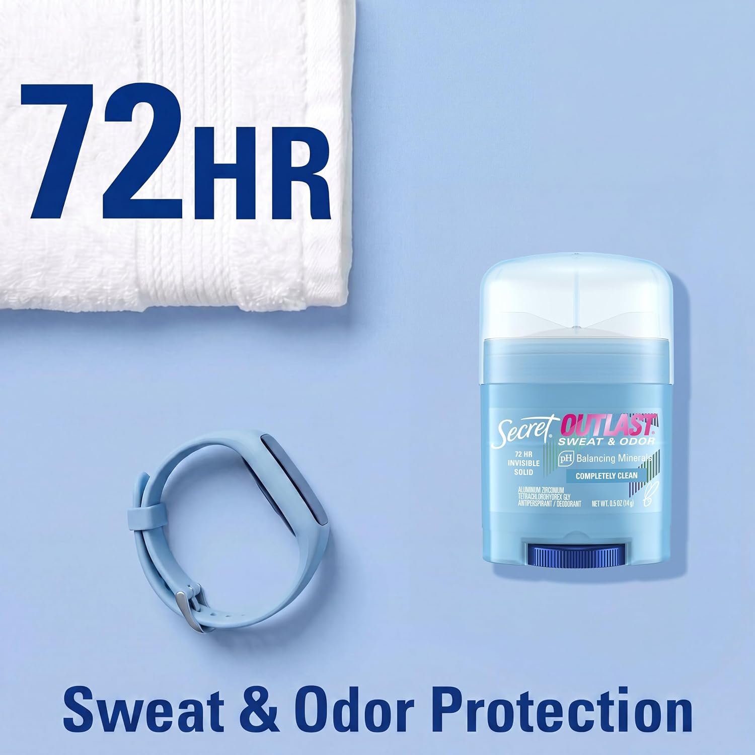 1789653652 Secret Outlast Antiperspirant Deodorant for Women 72hr Sweat Odor Protection PH Balancing Minerals Invisible Solid Completely Clean Scent Travel Size 0.5 oz